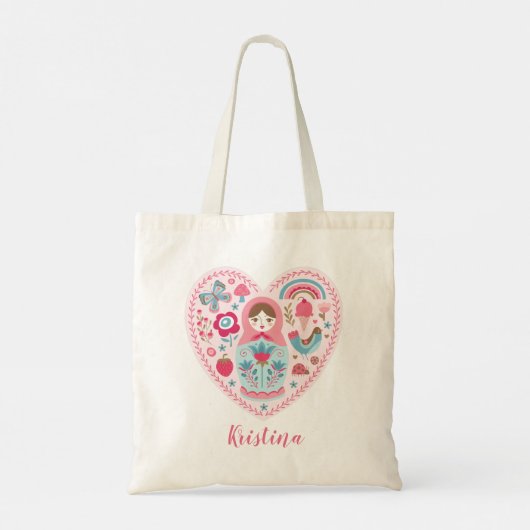 Niedliches rosa Herz Matryoshka Tote Bag Tragetasche (Rückseite)