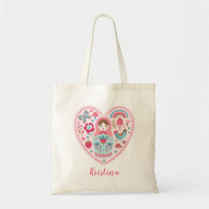 Niedliches rosa Herz Matryoshka Tote Bag Tragetasche