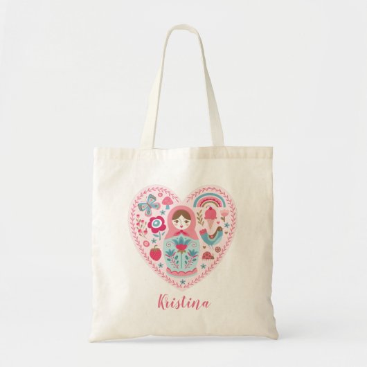 Niedliches rosa Herz Matryoshka Tote Bag Tragetasche (Vorne)
