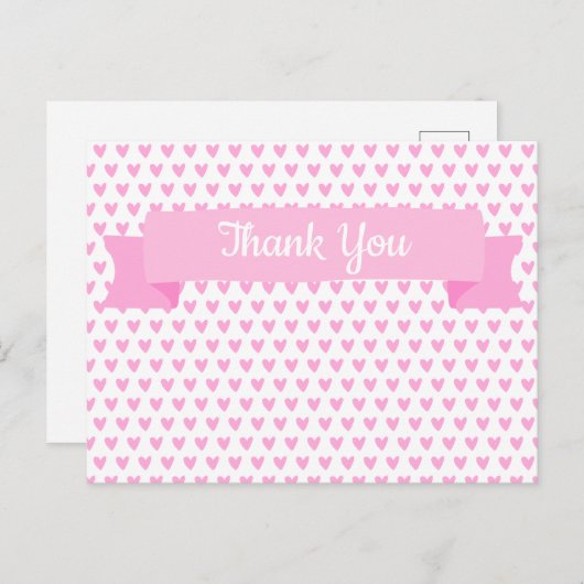 Niedliches rosa Herz-Muster | Babydusche Danke Postkarte (Vorne/Hinten)