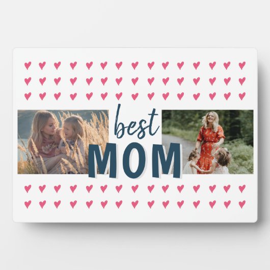 Niedliches rosa Herz Muster Best Mama 2 Foto Fotoplatte (Vorderseite)