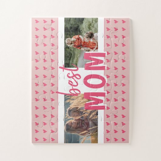Niedliches rosa Herz Muster Best Mama 2 Foto Puzzle (Vertikal)