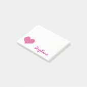 Niedliches rosa Herz-personalisierter Girly Name Post-it Klebezettel (angewinkelt)