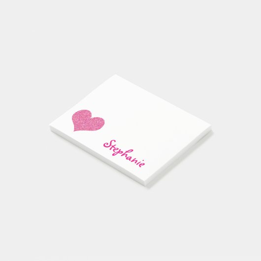 Niedliches rosa Herz-personalisierter Girly Name Post-it Klebezettel (angewinkelt)