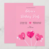 Niedliches rosa Herzchen Geburtstag Einladung (Vorne/Hinten)