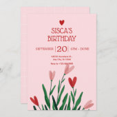 Niedliches rosa Herzgeburt Einladung (Vorne/Hinten)