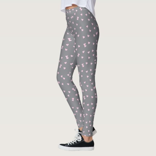Niedliches rosa Herzmuster auf Grau Leggings (Links)