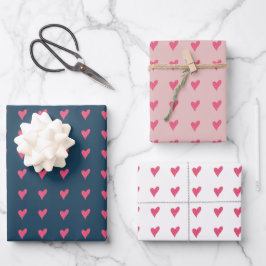 Niedliches rosa Herzmuster Handgezeichnet Geschenkpapier Set