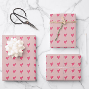 Niedliches rosa Herzmuster Handgezeichnet Geschenkpapier Set