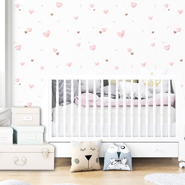 Niedliches rosa Herzmuster Modernes Kindermädchen Tapete (Cute Pink Heart Pattern Modern Kids Girl Wallpaper)