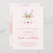 Niedliches Rosa-Kaninchen Geburtstag Einladung (Vorne/Hinten)