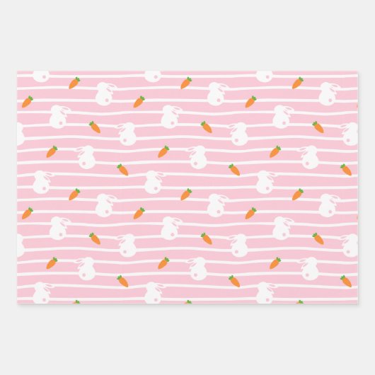Niedliches rosa Kaninchen- und Karottenmuster Geschenkpapier Set (Vorderseite 2)