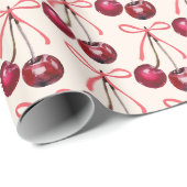 Niedliches rosa Kirschen-Muster Geschenkpapier (Rolleneckpunkt)