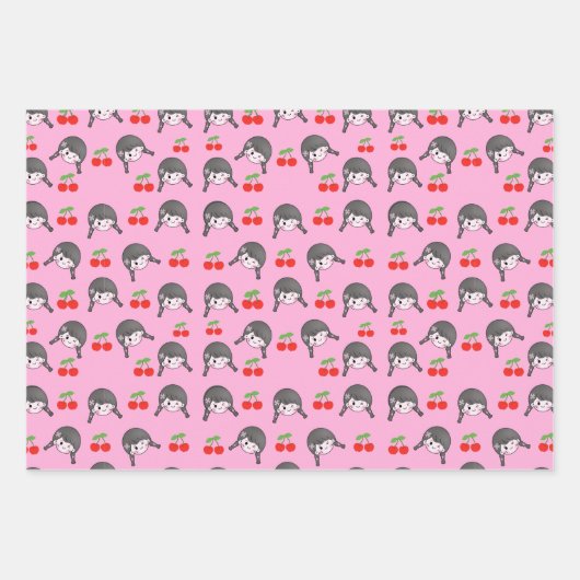 Niedliches Rosa Kirschmädchen Geschenkpapier Set (Vorderseite 2)
