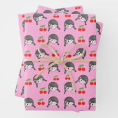 Niedliches Rosa Kirschmädchen Geschenkpapier Set (Beispiel)