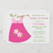 Niedliches rosa Kleid Outfit Kinderdusche Einladun Einladung (Vorne/Hinten)