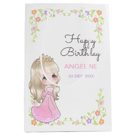 Niedliches rosa Kleid Princess Floral Geburtstag Mittlere Geschenktüte