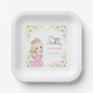 Niedliches rosa Kleid Princess Floral Geburtstag Pappteller