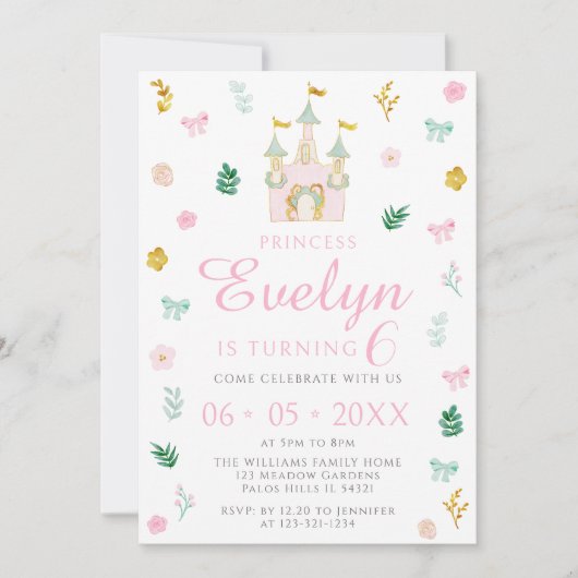 Niedliches, rosa, kleine Prinzessin-Geburtshaus Einladung (Vorderseite)