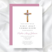 Niedliches Rosa-Kreuz Erste Kommune Einladung