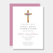 Niedliches Rosa-Kreuz Erste Kommune Einladung