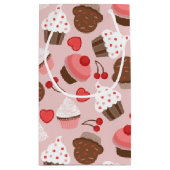 Niedliches rosa Kuchen-, Herz-und Kirschmuster Kleine Geschenktüte (Rückseite)