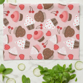 Niedliches rosa Kuchen-, Herz-und Kirschmuster Küchentuch (Gefaltet)
