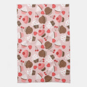 Niedliches rosa Kuchen-, Herz-und Kirschmuster Küchentuch (Vertikal)