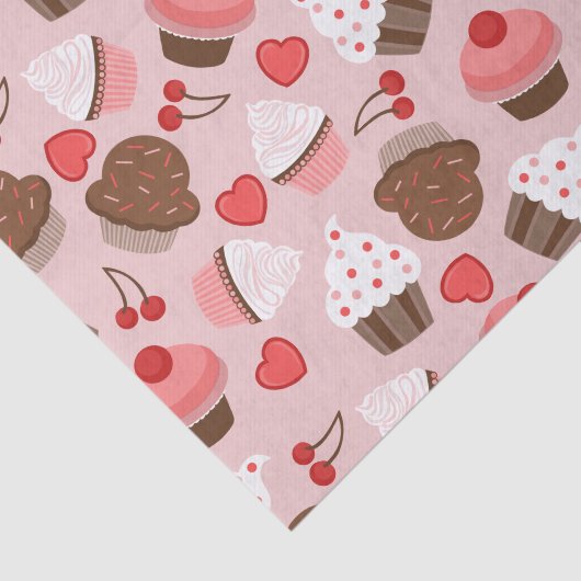 Niedliches rosa Kuchen-, Herz-und Kirschmuster Seidenpapier (Ausschnitt)