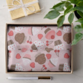 Niedliches rosa Kuchen-, Herz-und Kirschmuster Seidenpapier (Geschenk)
