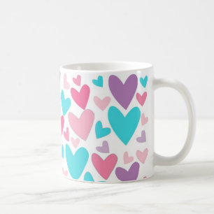 Niedliches rosa lila und blaues Herz-Muster Kaffeetasse