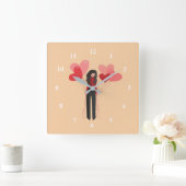 Niedliches rosa Mädchen mit Herzblasen Quadratische Wanduhr (Zuhause)