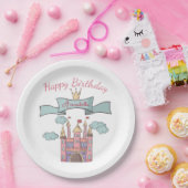 Niedliches Rosa Märchen Burg Individuelle Name Pappteller (Party)