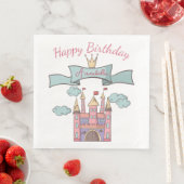 Niedliches Rosa Märchen Burg Individuelle Name Serviette (Beispiel)