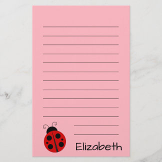 Niedliches Rosa mit schwarzem Text und Ladybug Briefpapier