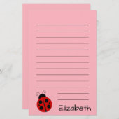 Niedliches Rosa mit schwarzem Text und Ladybug Briefpapier (Vorne/Hinten)