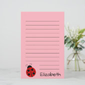 Niedliches Rosa mit schwarzem Text und Ladybug Briefpapier (Stehend Vorderseite)