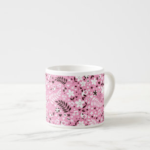 niedliches rosa Muster der Vögel und der Blumen Espressotasse
