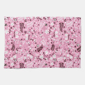 niedliches rosa Muster der Vögel und der Blumen Geschirrtuch (Horizontal)