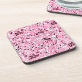 niedliches rosa Muster der Vögel und der Blumen Getränkeuntersetzer (Linke Seite)