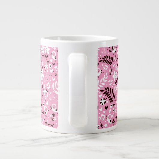 niedliches rosa Muster der Vögel und der Blumen Jumbo-Tasse (Rückseite)