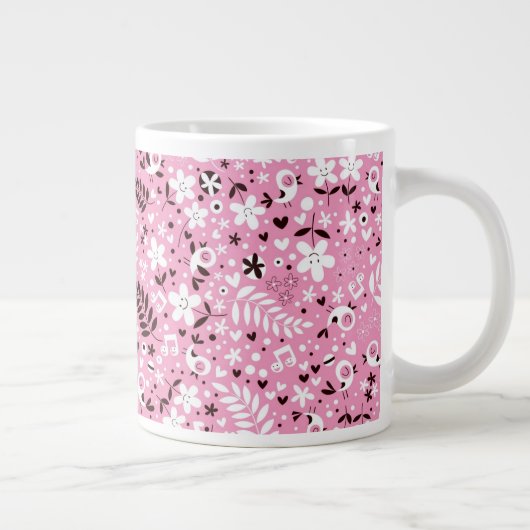 niedliches rosa Muster der Vögel und der Blumen Jumbo-Tasse (Rechts)