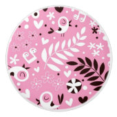niedliches rosa Muster der Vögel und der Blumen Keramikknauf (Vorderseite)