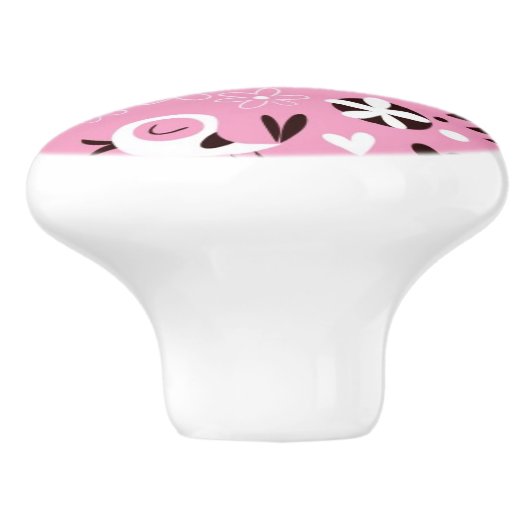 niedliches rosa Muster der Vögel und der Blumen Keramikknauf (Seitenansicht)