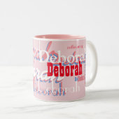 niedliches rosa Namensmuster, personalisiert Zweifarbige Tasse (VorderseiteRechts)