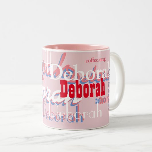 niedliches rosa Namensmuster, personalisiert Zweifarbige Tasse (VorderseiteRechts)