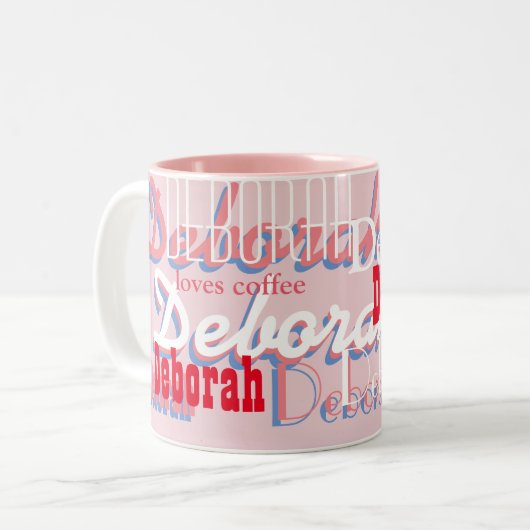 niedliches rosa Namensmuster, personalisiert Zweifarbige Tasse (Vorderseite Links)
