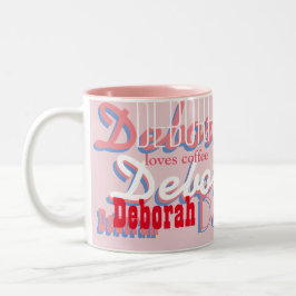 niedliches rosa Namensmuster, personalisiert Zweifarbige Tasse