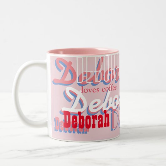 niedliches rosa Namensmuster, personalisiert Zweifarbige Tasse (Links)