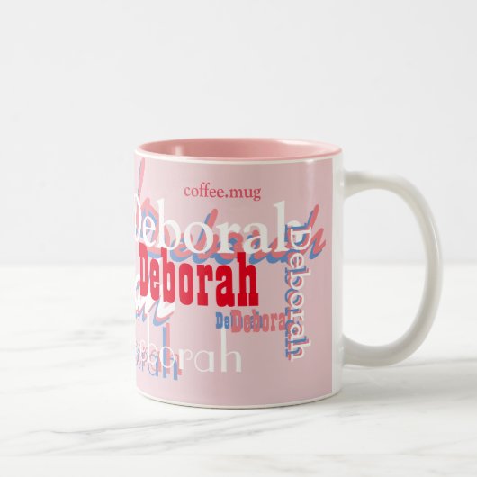 niedliches rosa Namensmuster, personalisiert Zweifarbige Tasse (Rechts)
